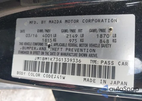 2016 Mazda Mazda3 I Sport z USA, uszkodzony, nr VIN JM1BM1K73G1339336